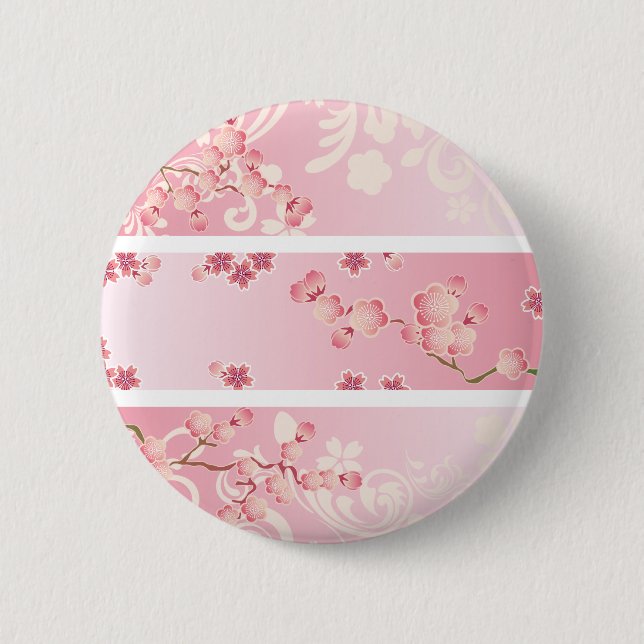 Pink cherry blossom 2 inch round button (Front)
