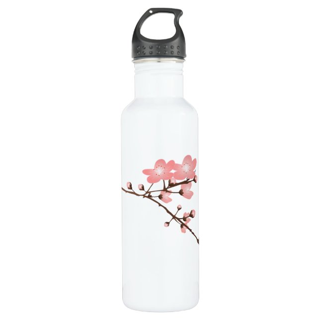 Pink Cherry Blossom  Aluminum 24oz 710 Ml Water Bottle (Front)