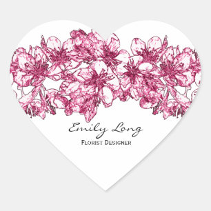 Pink Cherry Blossom Arrangement Sketch Design Heart Sticker