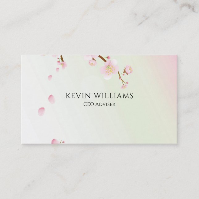 Pink cherry blossom background business card (Front)
