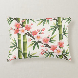 Pink Cherry Blossom Bamboo Botanical Asian Zen Gar Accent Pillow