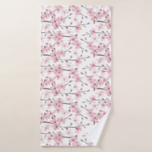 Pink cherry blossom bath towel