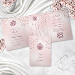 Pink Cherry Blossom | Bilingual | Chinese Wedding  Tri-Fold Invitation<br><div class="desc">Please pay attention to change the date at the outer side also! This traditional bilingual Chinese wedding invitation features pretty pink cherry blossoms and a dusty rose double happiness symbol on a pink blush shimmering background. Bride and groom names in an elegant classic script. Chinese wedding invitation or tea ceremony...</div>