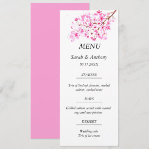 Pink Cherry Blossom Botanical Floral Wedding Food  Menu
