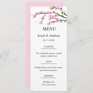 Pink Cherry Blossom Botanical Floral Wedding Food  Menu