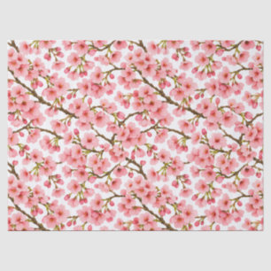Pink Cherry Blossom Branch Pattern Tissue Paper