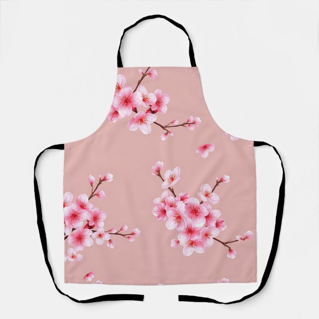 Pink Cherry Blossom Branches Pattern Apron (Front)