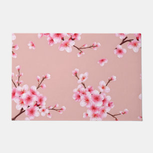 Pink Cherry Blossom Branches Pattern Doormat