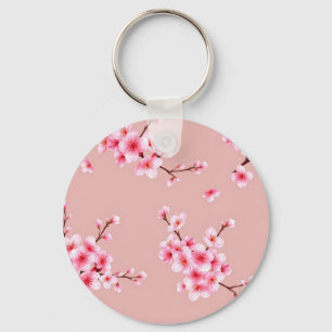 Pink Cherry Blossom Branches Pattern Keychain