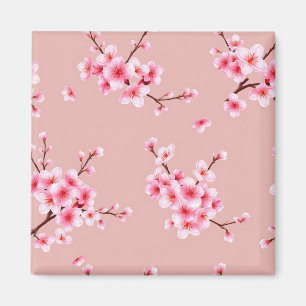 Pink Cherry Blossom Branches Pattern Magnet