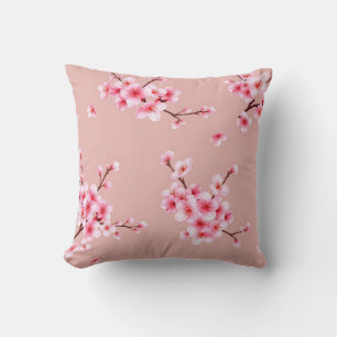 Pink Cherry Blossom Branches Pattern Throw Pillow