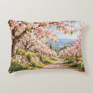 Pink Cherry Blossom Country Lane Accent Pillow