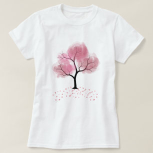 Pink Cherry Blossom Dark Trunk Flower Petals T-Shirt