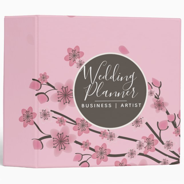 Pink Cherry Blossom Falling Petals Botanical Leaf Binder (Front/Spine)