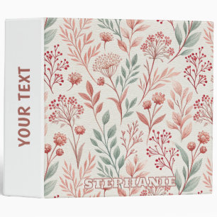 Pink Cherry Blossom, Floral and Leaves Pattern Binder