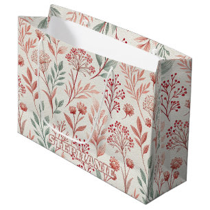 Pink Cherry Blossom, Floral and Leaves Pattern Large Gift Bag