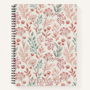 Pink Cherry Blossom, Floral and Leaves Pattern Notebook