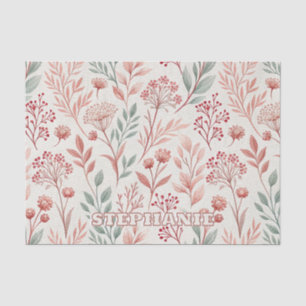 Pink Cherry Blossom, Floral and Leaves Pattern Tissue Paper