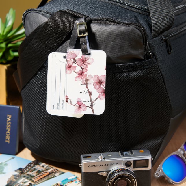 Pink Cherry Blossom Floral  Luggage Tag (Front & Back)