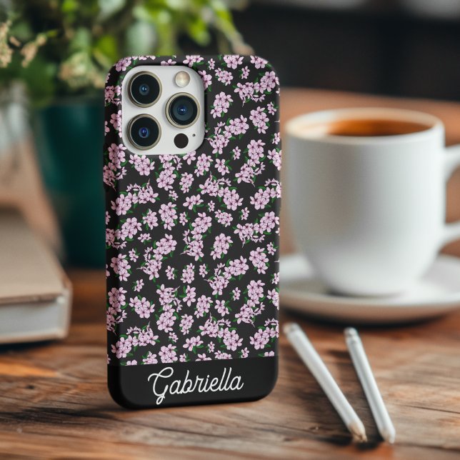 Pink cherry blossom Floral Pattern Name Case-Mate iPhone Case (Creator Uploaded)