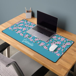 Pink cherry blossom Floral Pattern Name Desk Mat