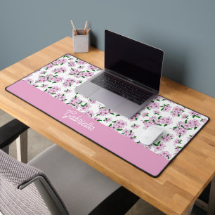 Pink cherry blossom Floral Pattern Name Desk Mat