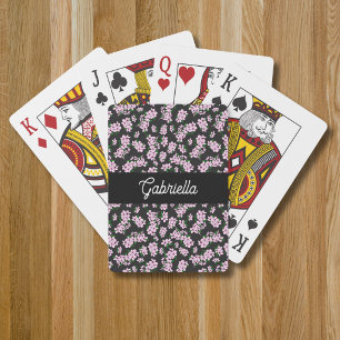 Pink cherry blossom Floral Pattern Name Playing Cards