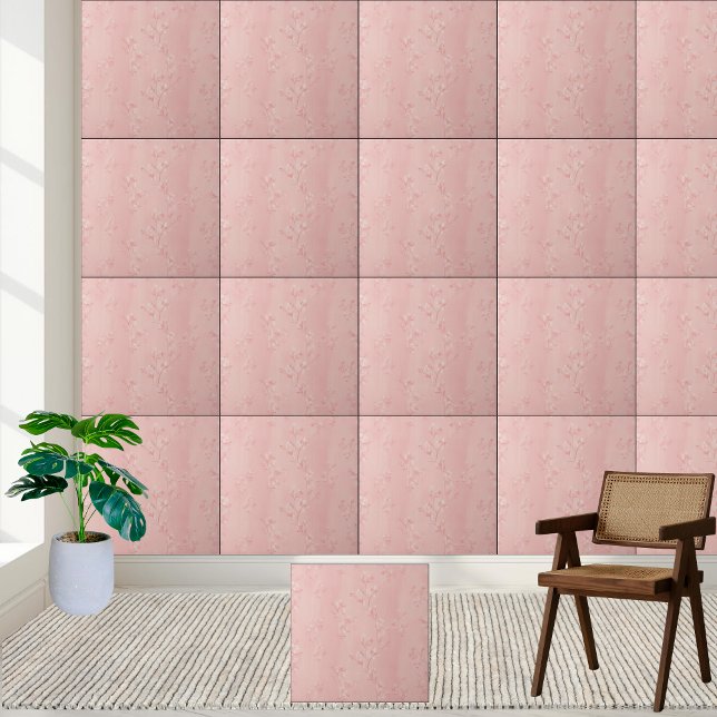 Pink Cherry Blossom Floral Pattern  Tile (Pink Cherry Blossom Floral Pattern Ceramic Tile)