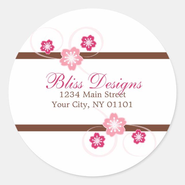 Pink Cherry Blossom Floral Return Address Stickers (Front)