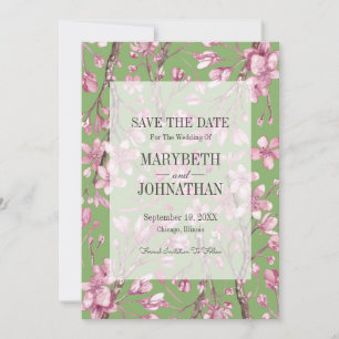 Pink Cherry Blossom Floral Save The Date Card