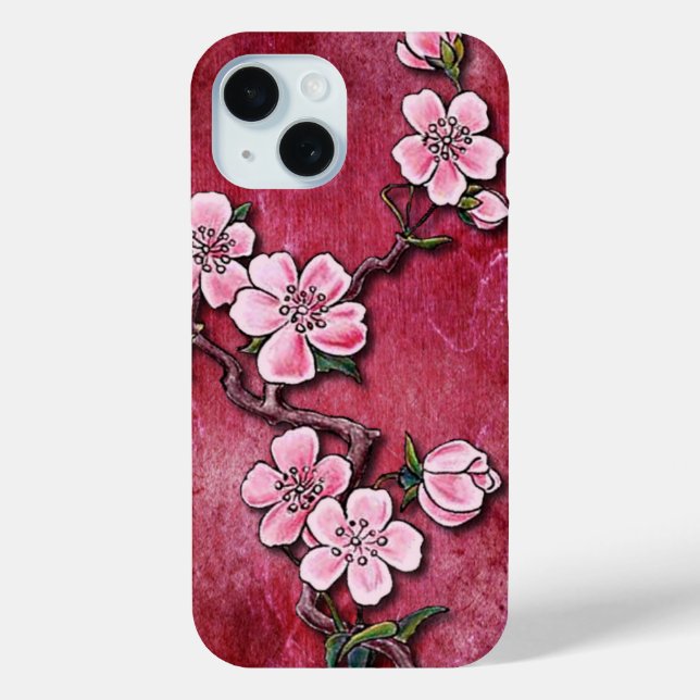 Pink Cherry Blossom Floral Tattoo Art Design Case-Mate iPhone Case (Back)