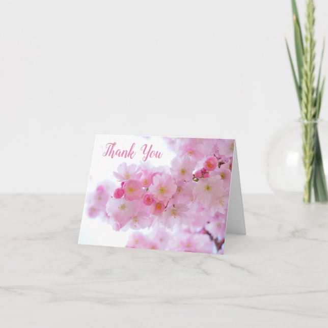 Pink Cherry Blossom Floral Thank You Notes (Front)