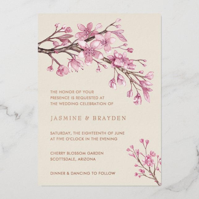 Pink Cherry Blossom Floral Wedding Rose Gold (Front)