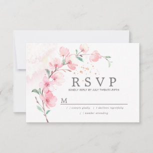 Pink Cherry Blossom Floral Wedding RSVP Card