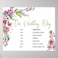 Pink Cherry Blossom Floral Wedding Schedule Sign