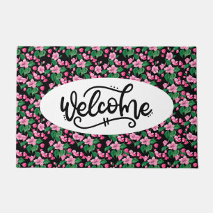 Pink Cherry Blossom Floral Welcome Doormat