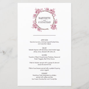 Pink Cherry Blossom Floral Wreath Wedding Menu