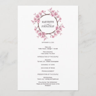 Pink Cherry Blossom Floral Wreath Wedding Program