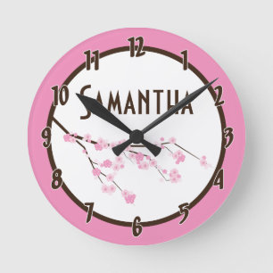 Pink Cherry Blossom Flower Personalized Clock