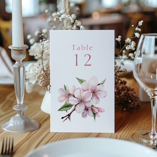 Pink cherry blossom flower Table Number table sign (Gentle Pastel Pink Cherry Blossom Table Number Cards. )
