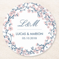 Pink Cherry Blossom Flower Wedding Party Coaster