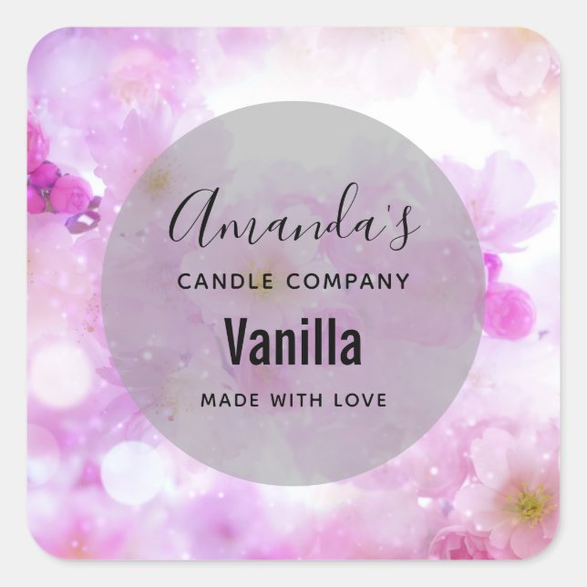 Pink Cherry Blossom Flowers - Candle Business Square Sticker (Front)