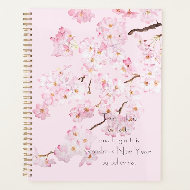 pink cherry blossom  flowers  hand painted planner (Front)