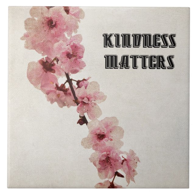 Pink Cherry Blossom Flowers Kindness   Tile (Front)
