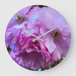 Pink Cherry Blossom Flowers Large Clock
