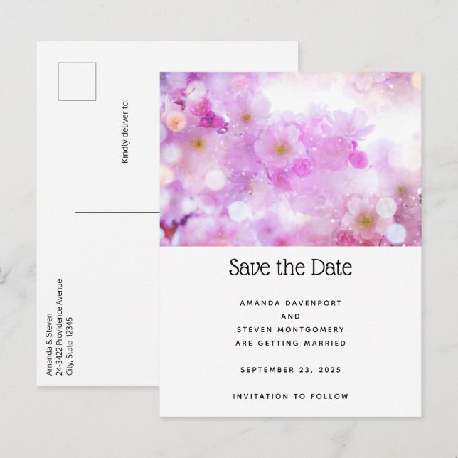Pink Cherry Blossom Flowers Photo Announcement Postcard (Front/Back)