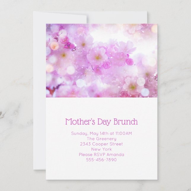 Pink Cherry Blossom Flowers Photo Mother's Day Invitation (Front)