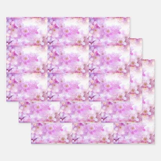 Pink Cherry Blossom Flowers Photo Pattern Wrapping Paper Sheet (Set)