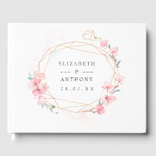 Pink Cherry Blossom Geometric Spring Wedding Guest Book