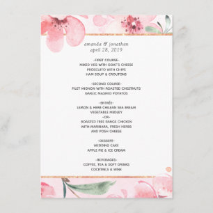 Pink Cherry Blossom Geometric Spring Wedding Menu